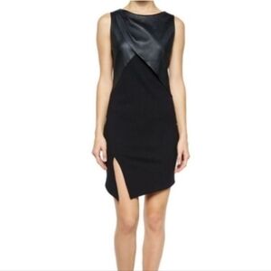 Haute Hippie Black Ponte Leather Asymmetric Slit Dress